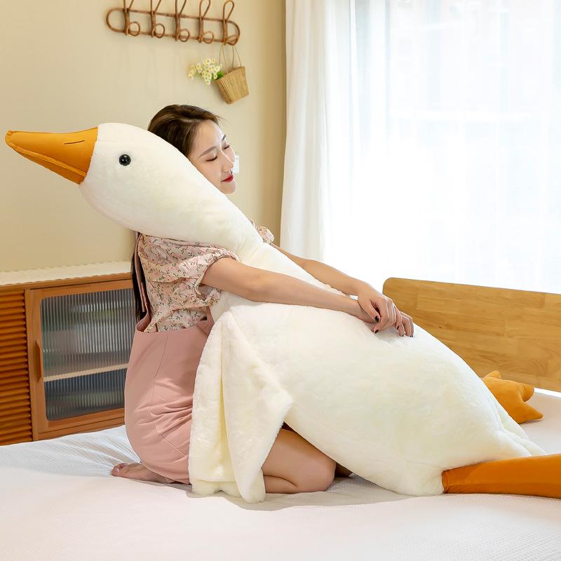 Big white goose throw pillow plush toy bed girl sleeping pinch legs lazy rag doll birthday gift doll