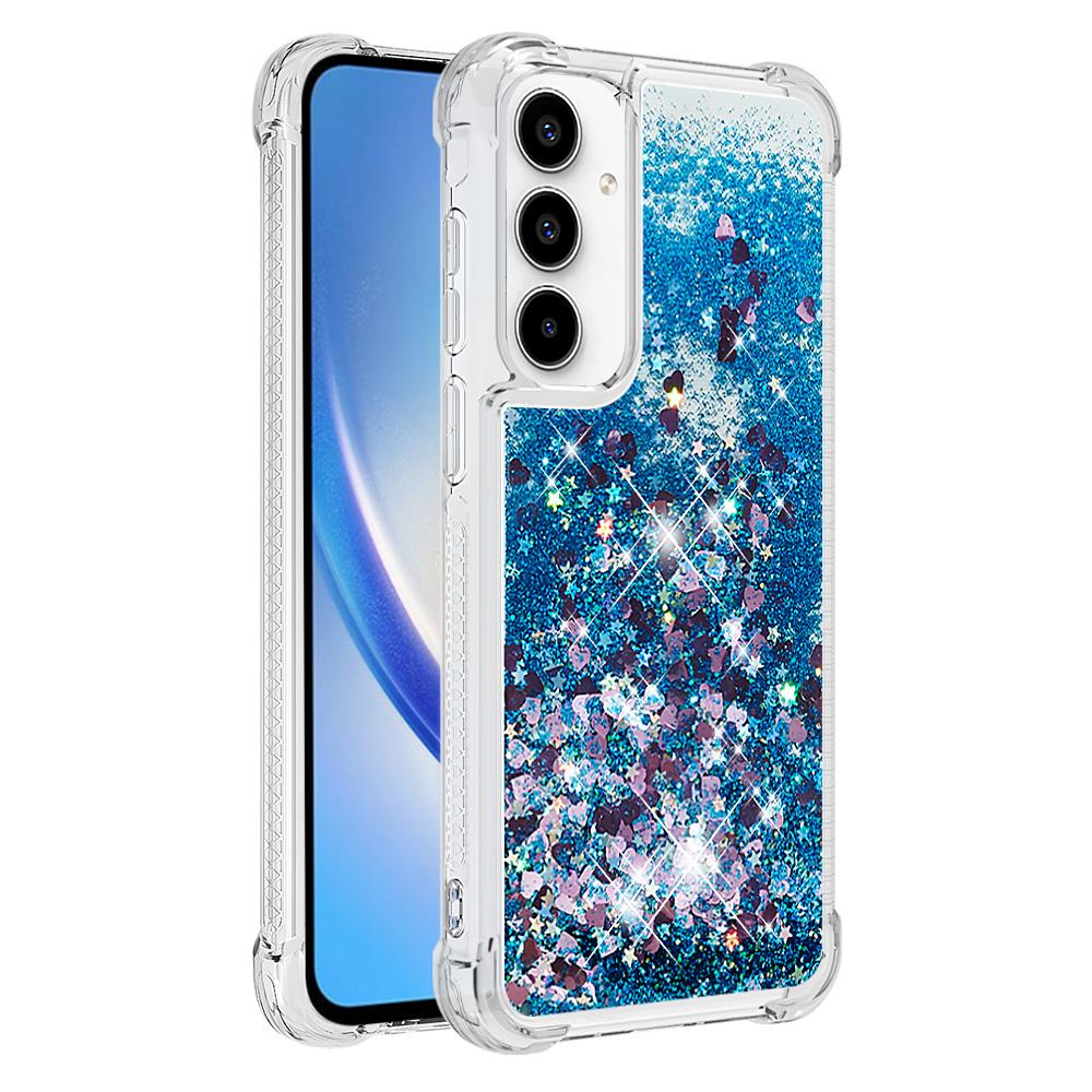 

For Samsung Galaxy A35 5G TPU Case Glitter Quicksand Shockproof Phone Back Cover Blue/Hearts