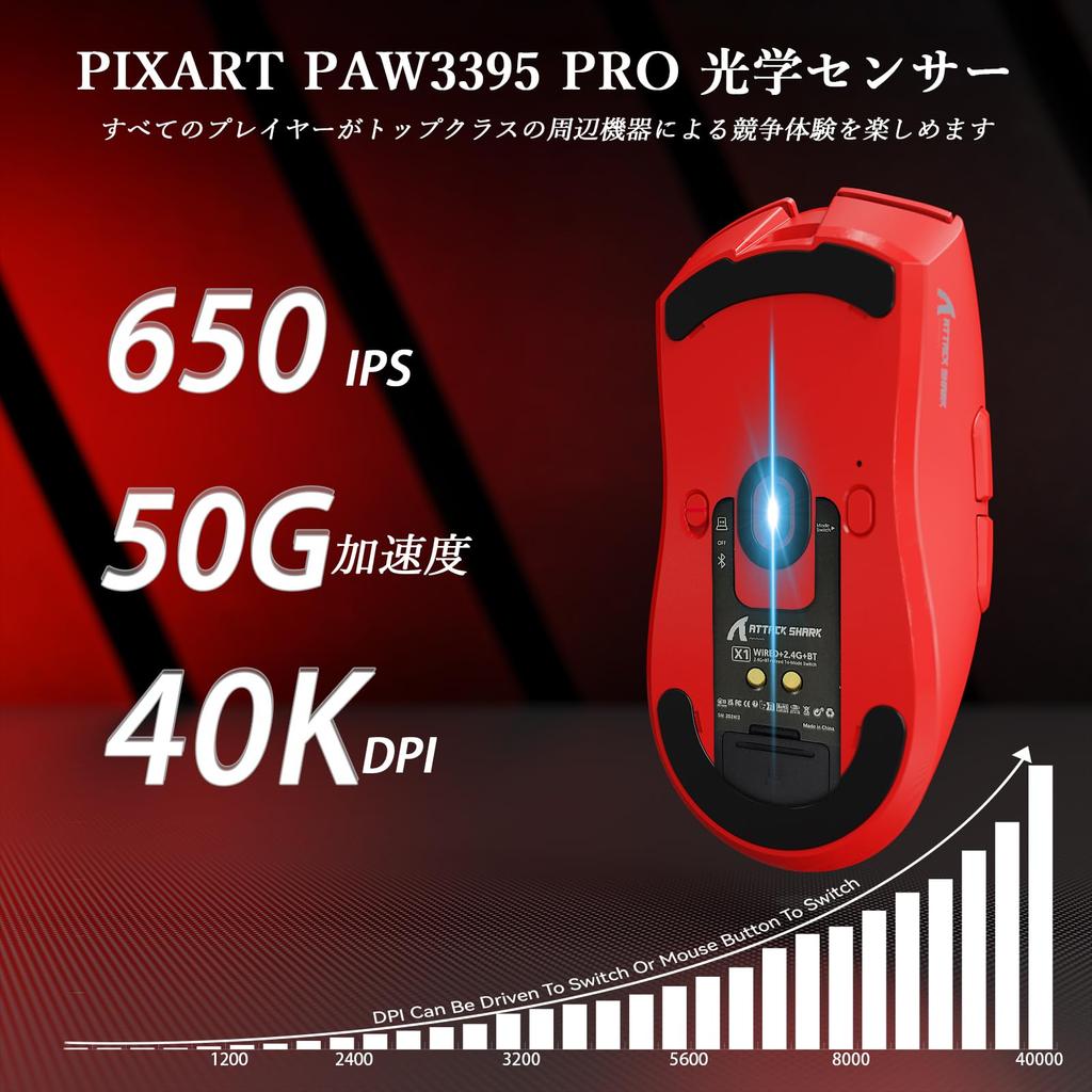 ATTACK SHARK X1 Wireless Gaming Mouse with Bluetooth, Ultra-Lightweight (49g), PAW3395PRO, RGB Charging Dock, 40K DPI, 1000Hz, 100 Million Light