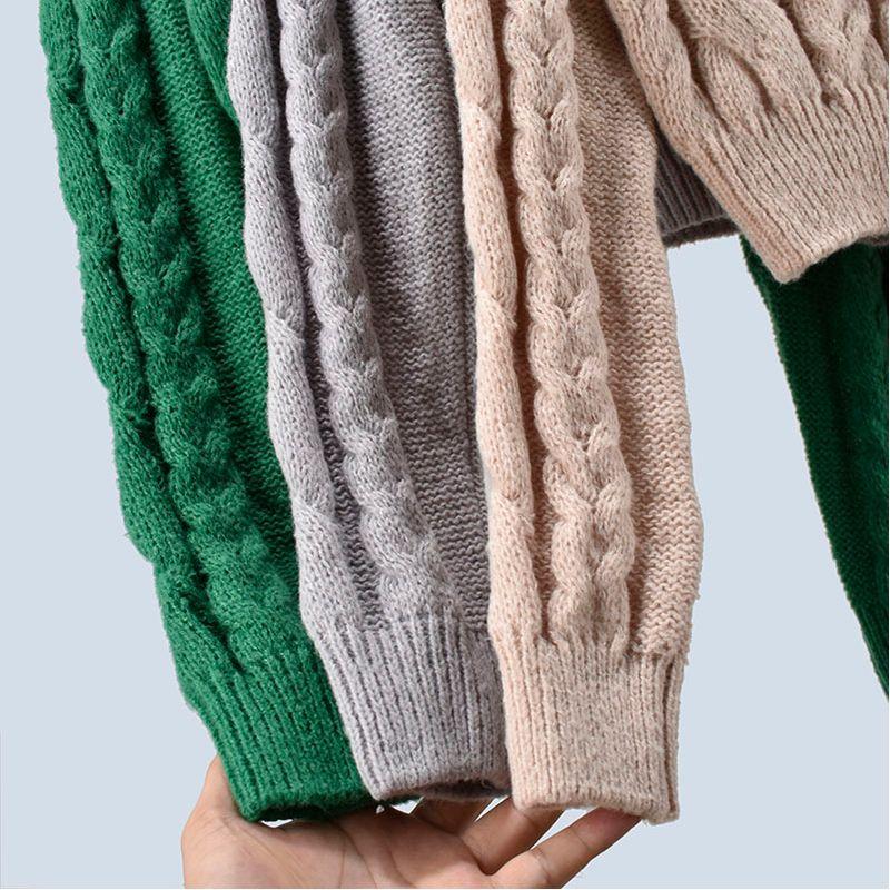 Spring Autumn Short Knitted Sweater Cable-Knit Pullover Puff Sleeves Stylish High Waist Bottoming Shirt Outwear Women
