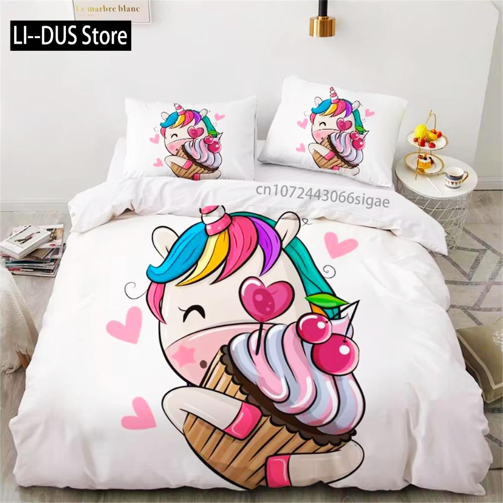Children Bedding Sets Gifts Unicorn And Colorful Horse Printing Duvet Cover Sets For Kids Girls Boys 2/3 Pcs Single Pink Quilts