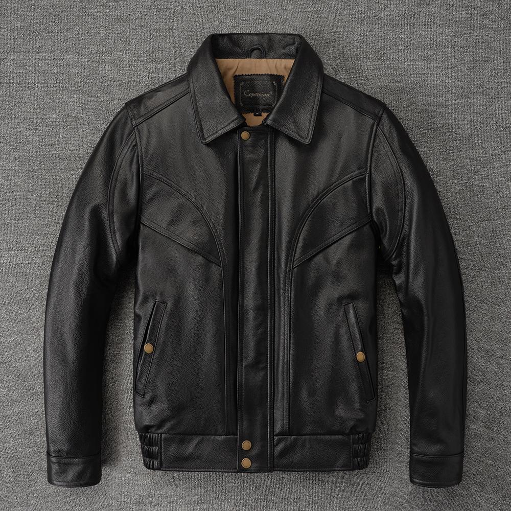 Men's Genuine Cowhide Leather Jacket Real Cow Loose Oversized Style Coat Man Clothes Spring Autumn