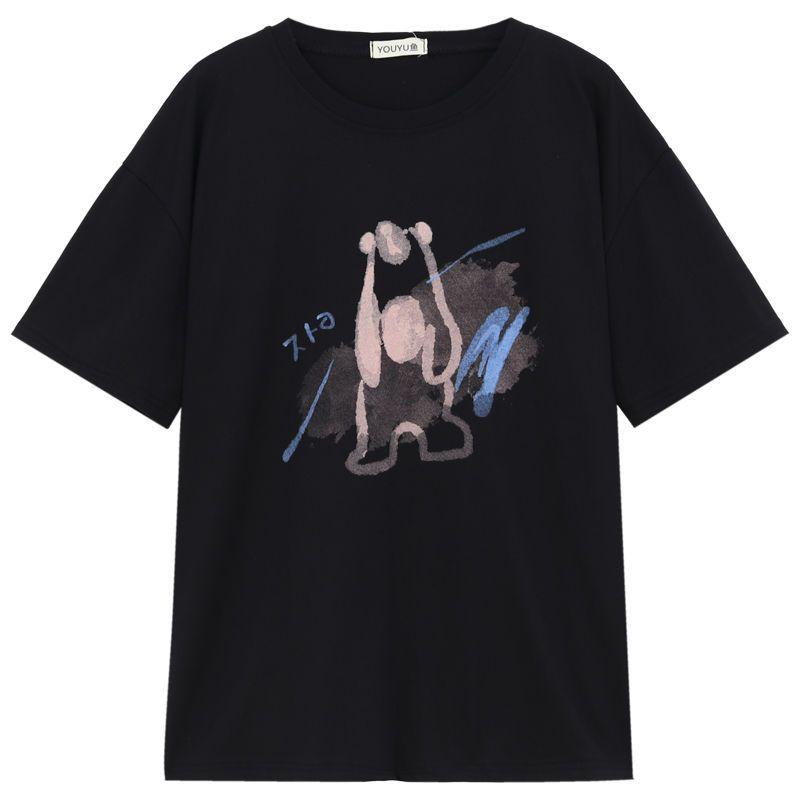 

Женская футболка большого размера с принтом, хлопковая футболка, женские весенне-летние топы с короткими рукавами 3XL чёрный