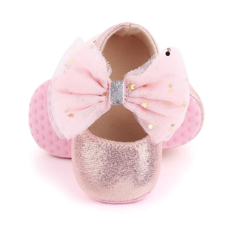 1 Pair Baby  Prewalker  Shoes Artificial Pu Mesh Bowknot Soft-soled Non-slip Toddler Shoes For 0-18