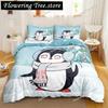 Pinguin-Bettbezug, Antarktis-Tiere, Bettbezug für Kinder, Jungen und Mädchen, Cartoon-Stil, Twin Size, Winter-King-Size, Polyester, Bettbezug