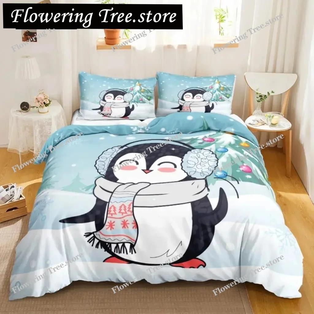 Penguin Duvet Cover Antarctic Animals Duvet Cover for Kids Boys Girls Cartoon Style Twin Size Winter King Polyester Qulit Cover