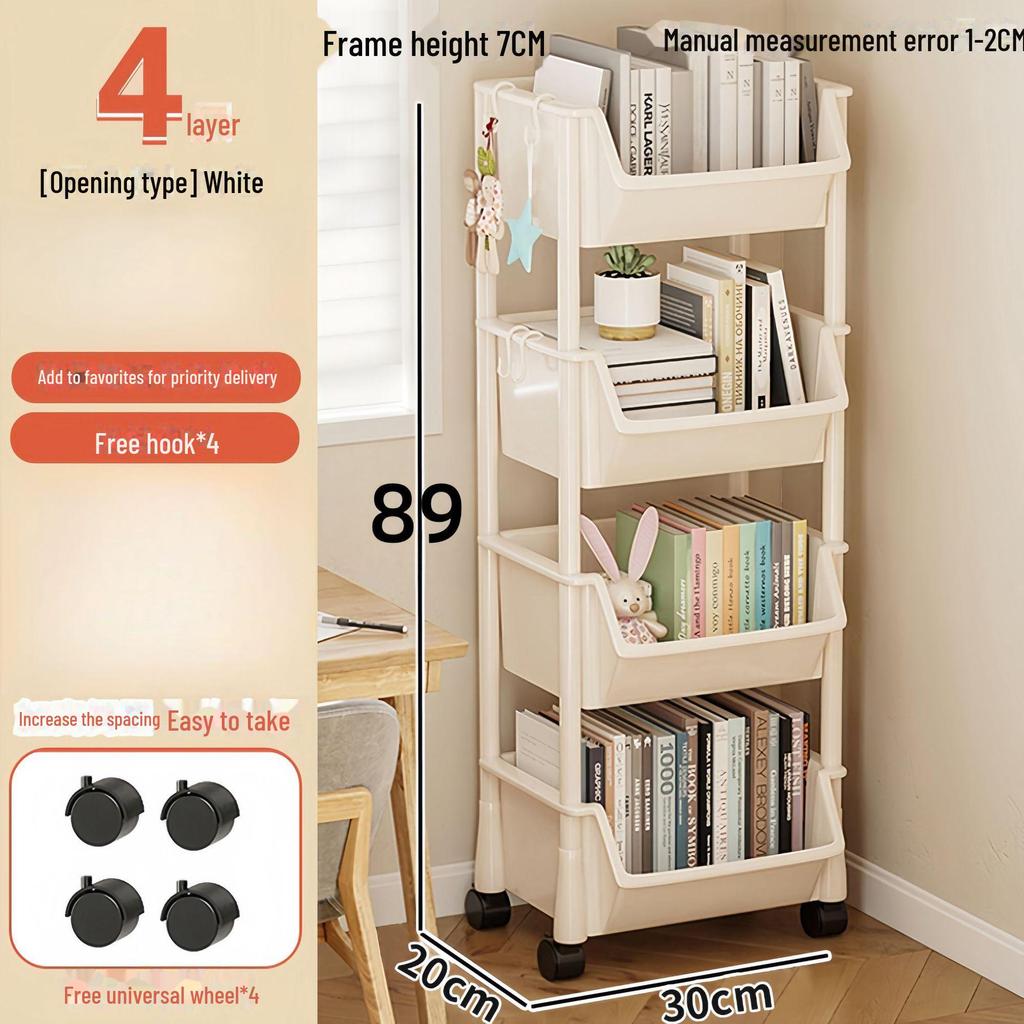 Children's Multi-Layer Narrow Bookshelf with Wheels