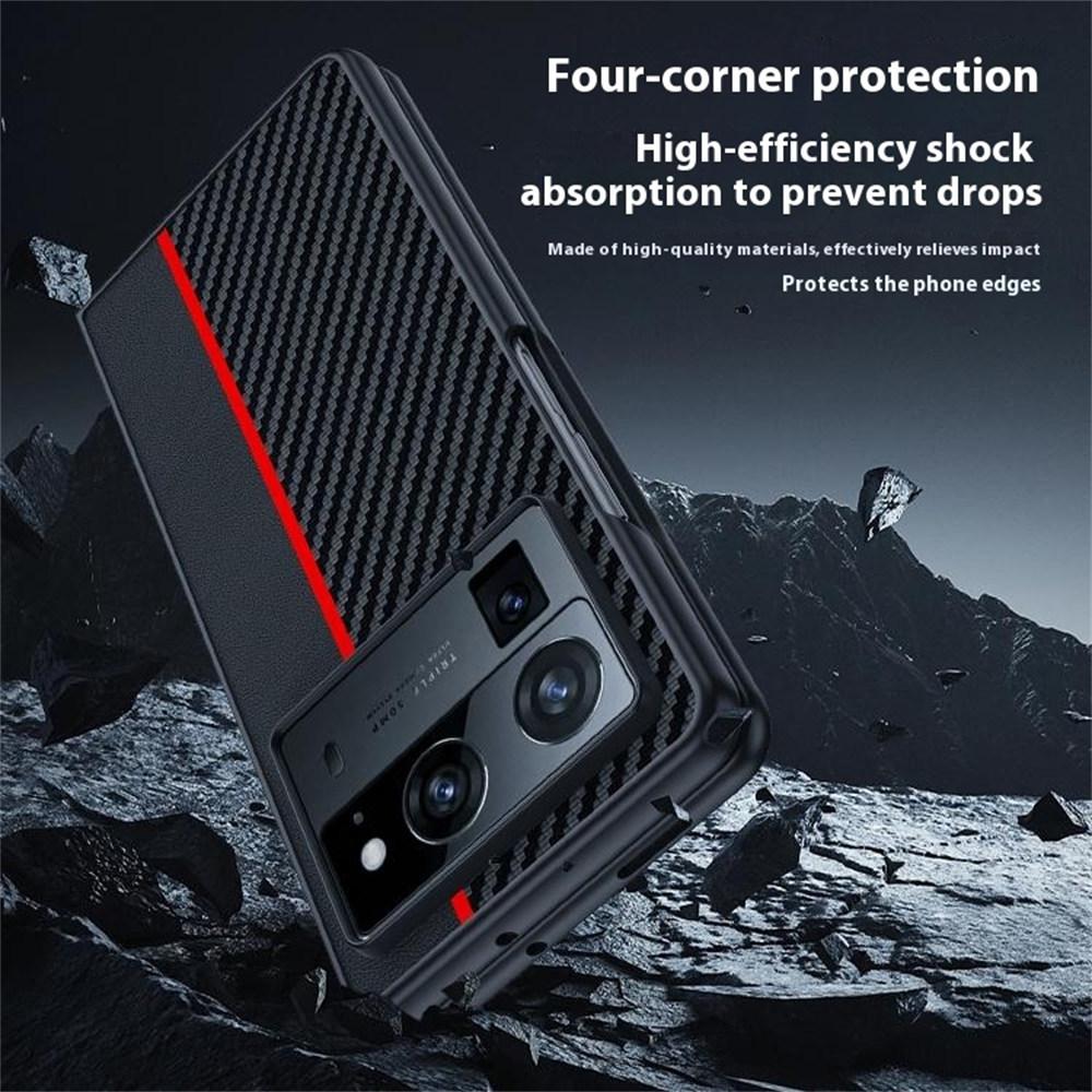 For TECNO Phantom V Fold2 Case Carbon Fiber Texture Leather + PC Anti-Drop Folding Phone Cover