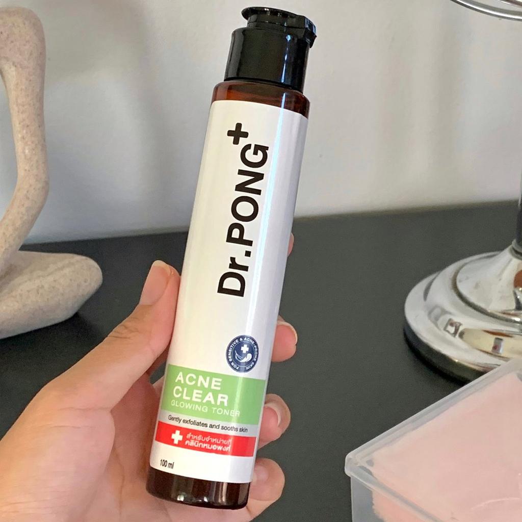 Dr.PONG+ Acne Clear Glowing Toner, Tea Tree Oil, Niacinamide, BHA, Zinc PCA, 100 Ml. X 1 / 3 Pcs