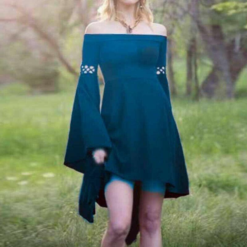 

Medieval Gothic Women Retro Offshoulder Dress Party Palace Cosplay Costume L синий