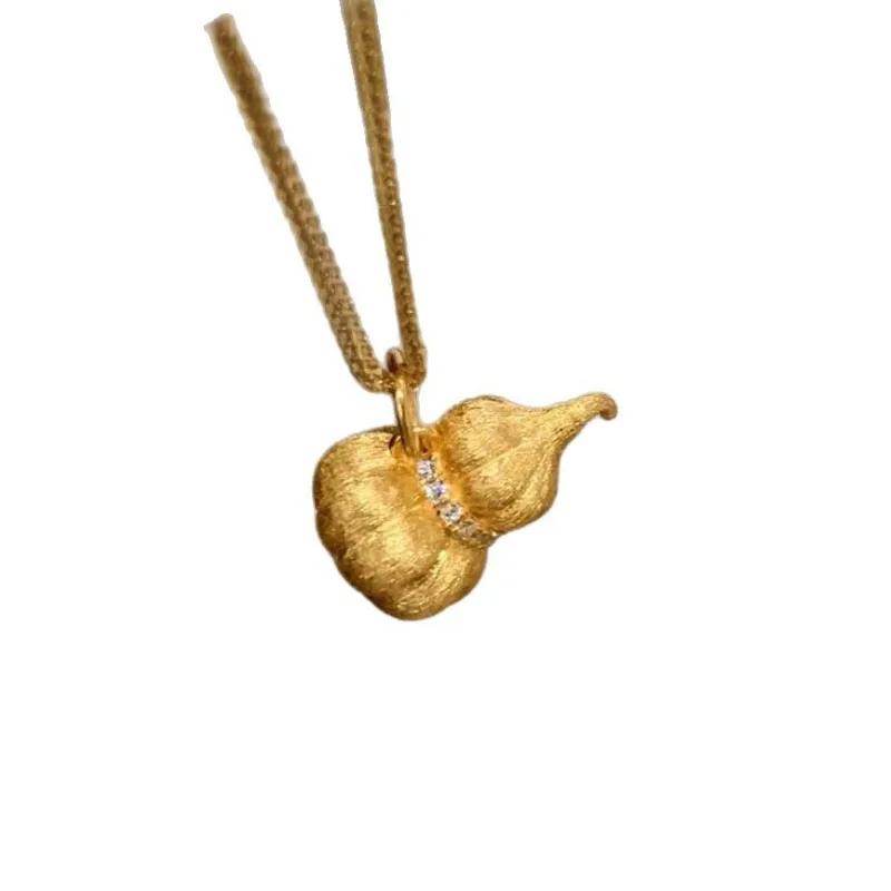 New in brushed pumpkin gourd necklace Light luxury Zircon inlaid exquisite Chinese style unique exquisite collar chain Zircon