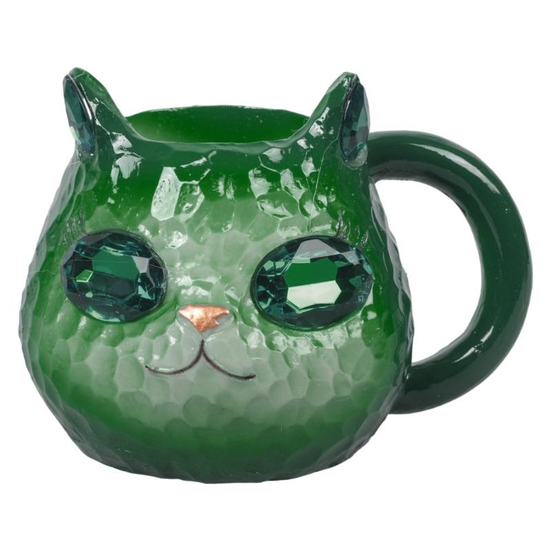 Sparkling Crystal Cats Face Mugs Handmade Resin Artware Collectible Item For Coffee Drinkers Kitchen Display