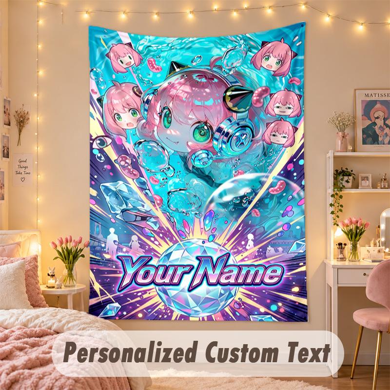 Custom Personalized Tapestry,Spy × Family Print Custom Name Text Wall Art Hanging for Bedroom