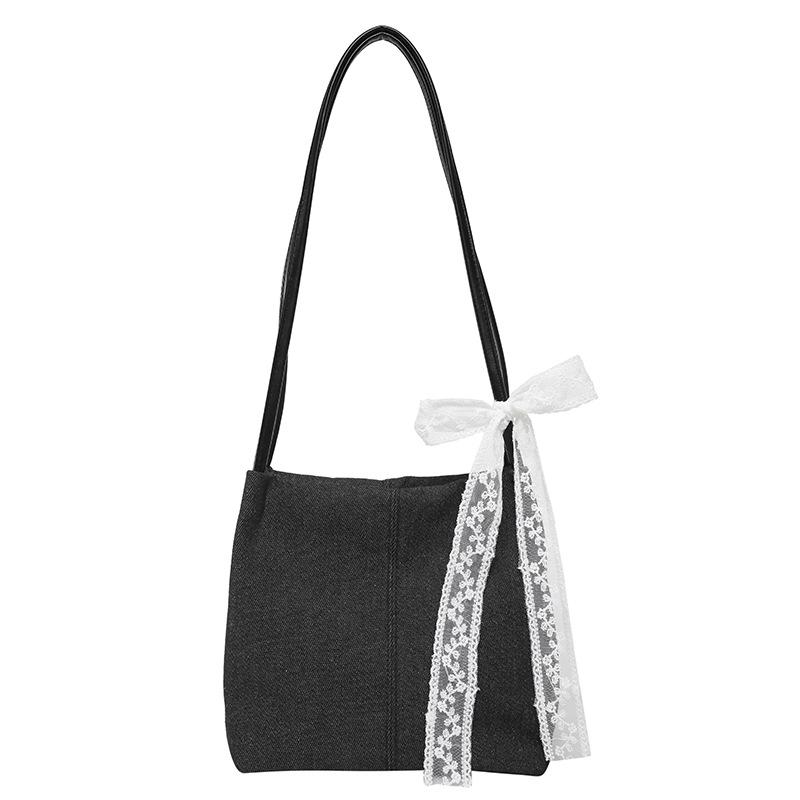 Nouveau sac à bandoulière foulard en soie doux, sac fourre-tout tendance sous le bras style Sen Moe pour femme, sac seau en jean pour femme