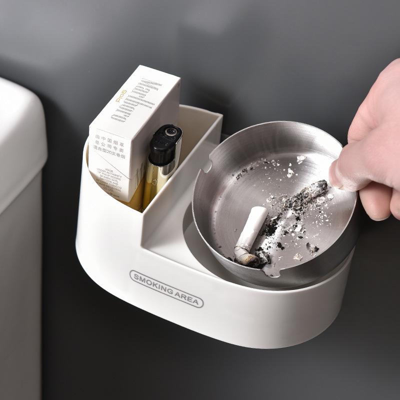Wall-Mounted Creative Ashtray with Lid - Punch-Free, Anti-Fly Design for Home and Bathroom
