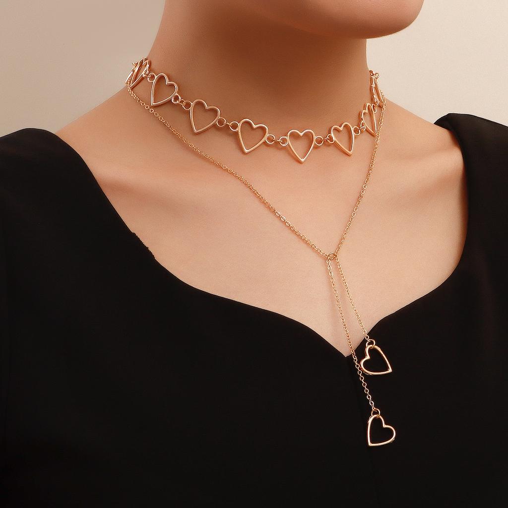 Fashion Hollow Love Long Tassel Peach Heart Necklace Cold Wind Sweater Chain Necklace