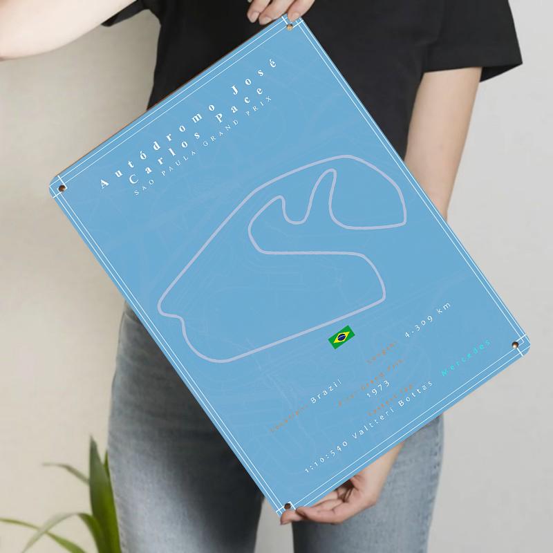 

Brazil Interlagos Circuit Map Metal Wall Art Racing Theme Home Decor 20x30cm（7.8x11.8inch）