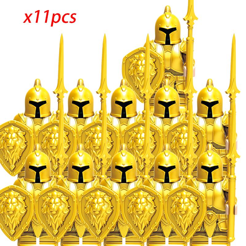 11Pcs Medieval Stormwind Soldiers Golden Knights Building Blocks Accessories Helmet Sword Weapons Action Figures Kids Toys Gifts