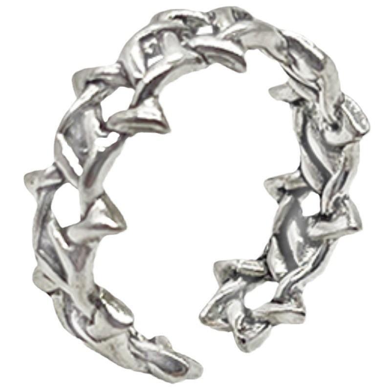 Adjustable Open Ring Men Women Sterling Geometric Star Motif Vintage Minimalist Jewelry