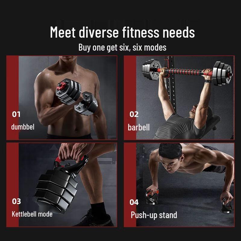 Adjustable Rubber-Coated 3-in-1 Dumbbell, Barbell & Kettlebell Set