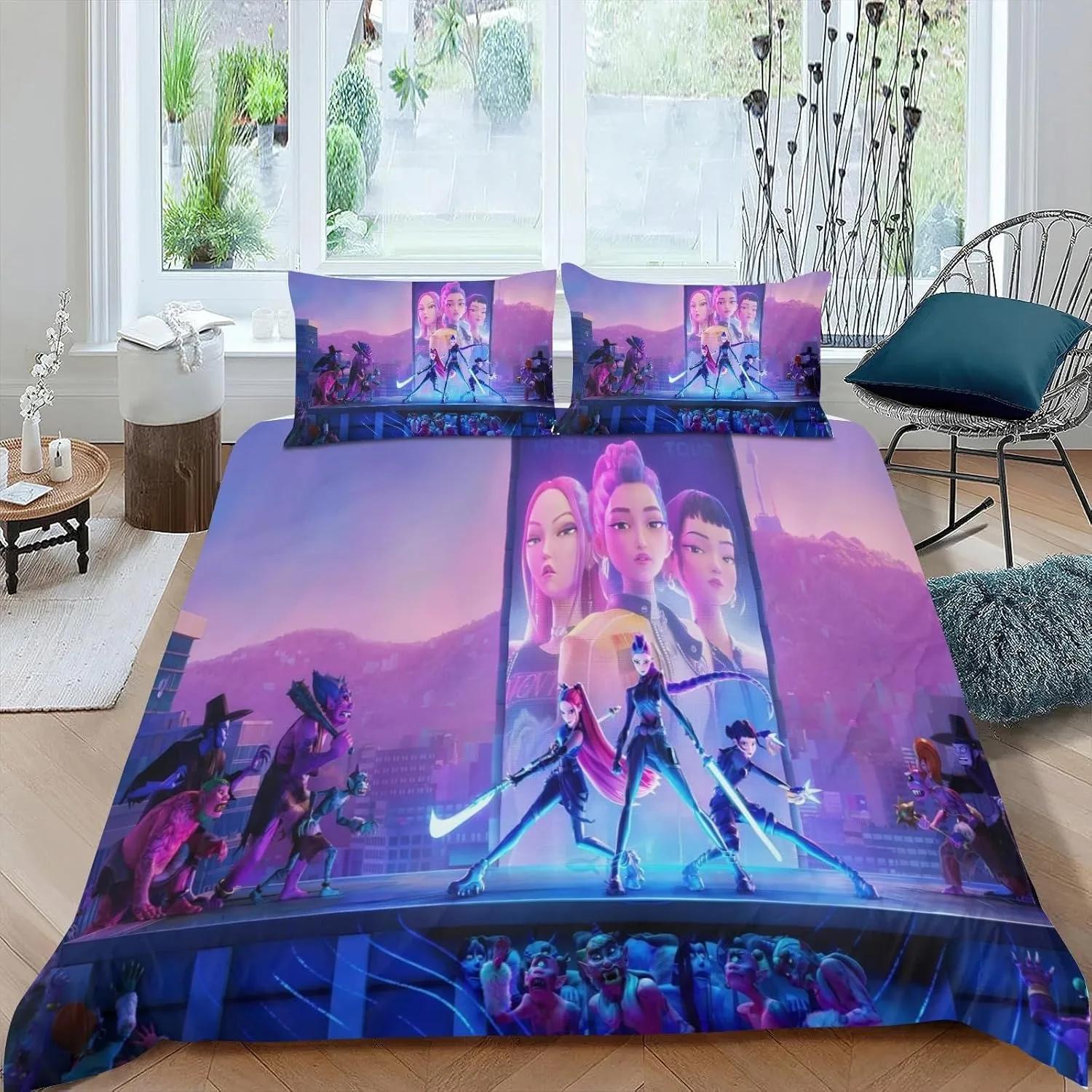 

KPop Demon Bedding Sets,Single Twin Full Queen King Size,Girls Boys Baby Cartoon Hunters Bed Set Kid Bedroom Bedding Sets EU Twin(135x200cm)