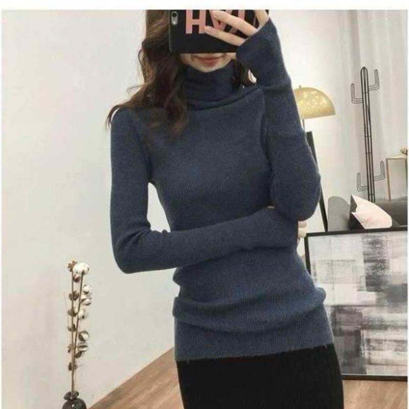 Autumn and Winter Large Code Women's High Neck Sweater Slim Thickening Head Long-sleeved Bottoming Knitwear