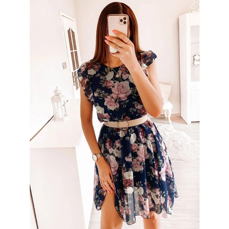 BITCED Women's Fashion Summer Spring O-Neck Short Sleeve Casual Dresses