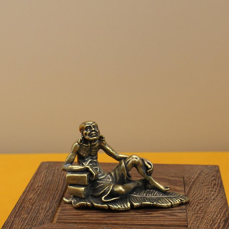 All Brass Eighteen Arhat Ornaments Collection Antique Retro Dragon and Tiger Tabletop Copper Ornaments Solid Mini Copper Man