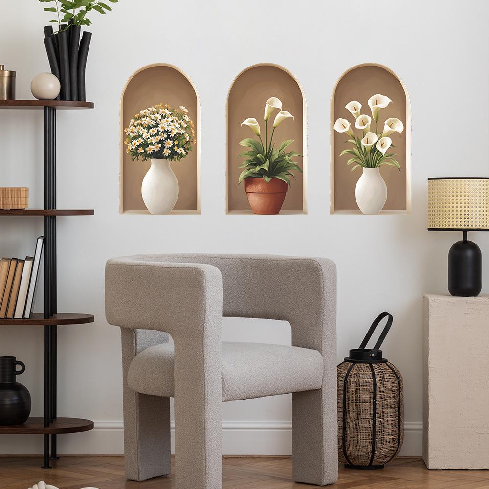 3 Pcs Creative Simulation Arch Vase Bedroom Living Room Home Wall Background Beautification Decoration Wall Stickers
