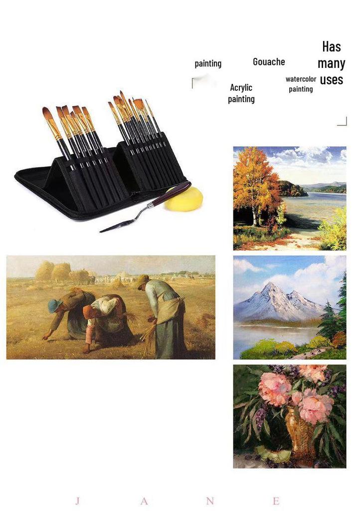 15-Piece Oil Painting Nylon Brush Set with Canvas Bag for Gouache & Watercolor
