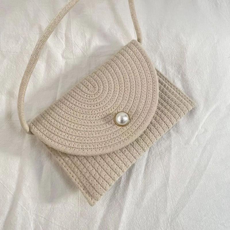 

Beach Bag Women Korean Ins Trendy Straw Internet Celebrity Simple Rattan Single-shoulder Cross-body Pearl model off білий колір