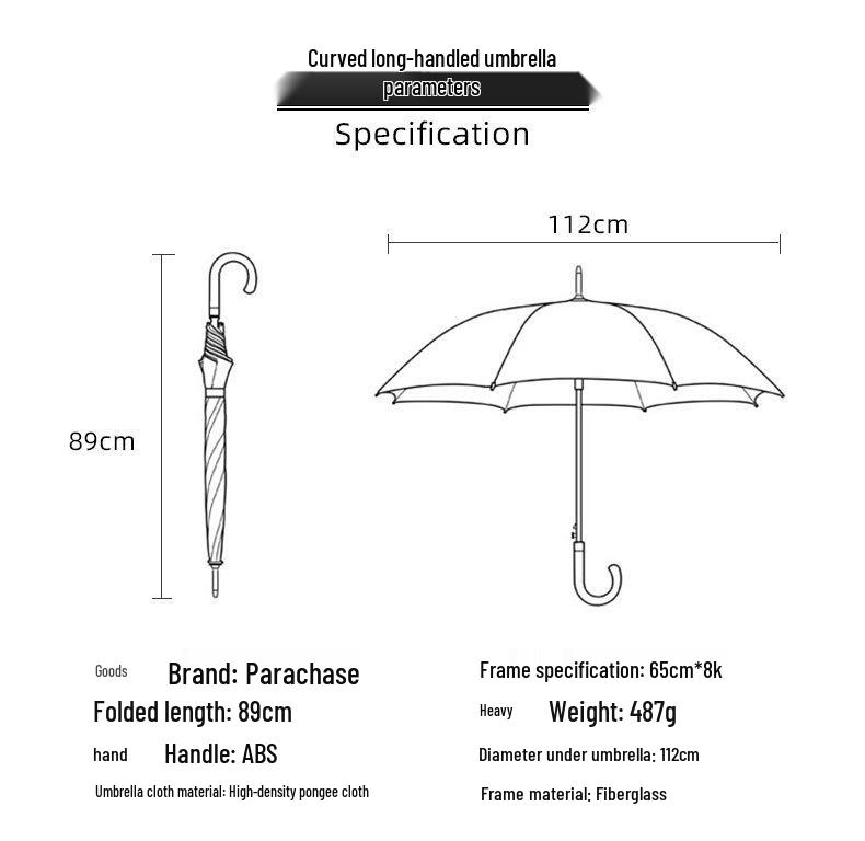 PARACHASE Větruodolný lehký deštník s kohoutí stopou - Dlouhá rukojeť, korejský styl, ochrana proti slunci a dešti, skládací design.