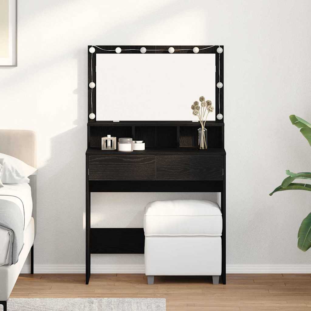 Makeup Table with Shelf Black Oak Effect 80 x 41 x 134.5 cm