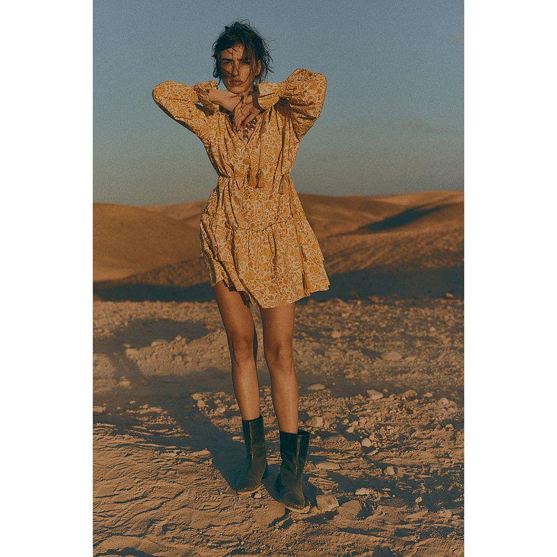 

HM Women s Clothing Florals Dress 25 Autumn New Arrival Wave Style Wear Wear Waist Belt Flounced Skirt 1272818 Yellow 165/96(M)