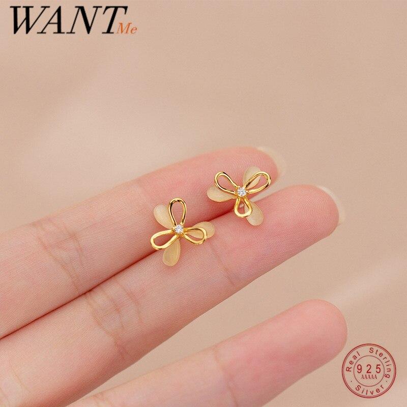 925 Sterling Silver Cute Romantic Clover Synthetic Opal Korean Stud Earrings for Women Sweet Wedding Party Jjewelry Gift