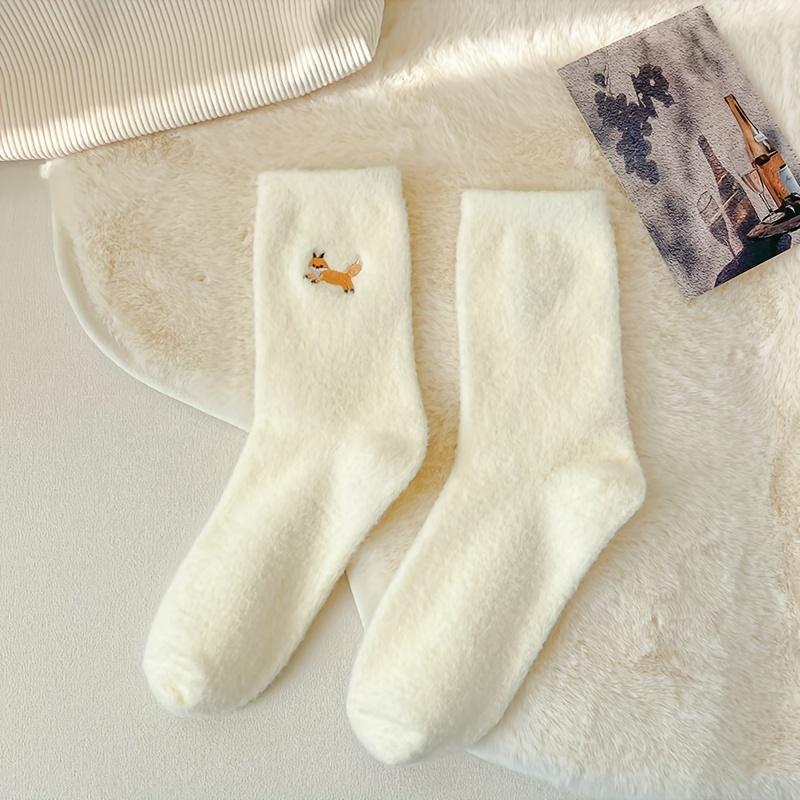 1Pairs Animal Embroidered Socks, Cute & Warm Fuzzy Mid Tube Socks, Women's Stockings & Hosiery