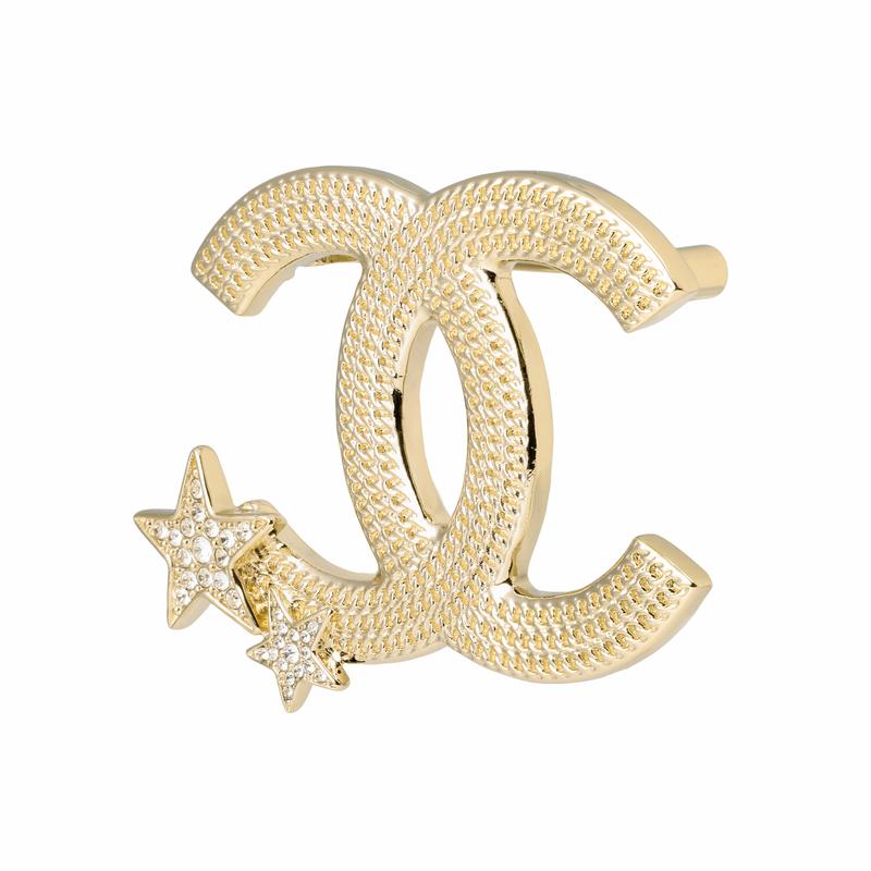 CHANEL Logo Letters Rhinestone Brooch Women's Gold