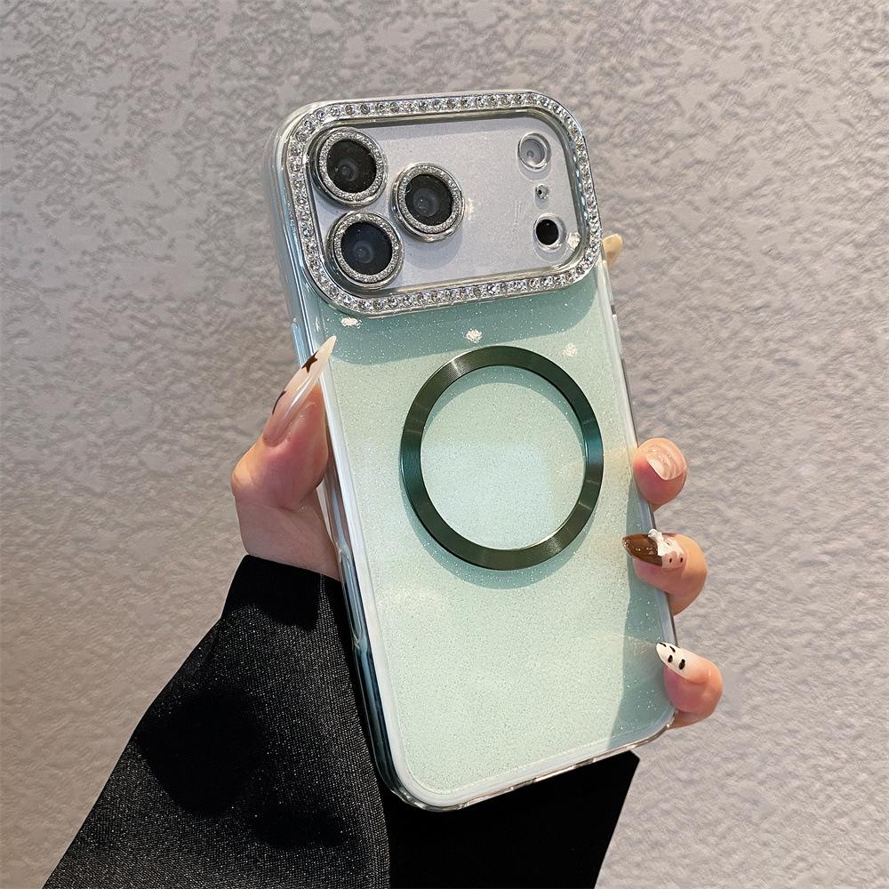Luxury Glitter Diamond Case for iPhone 17 Pro Max: Full Coverage Magnetic Suction, Pure Color Compatibility with iPhone 16/15/14/13