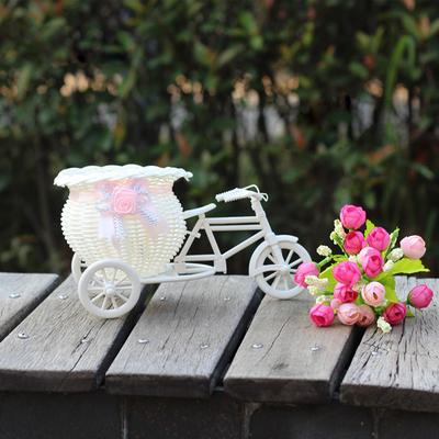 White Bicycle Decorative Flower Basket Wedding Decoration Plastic Tricycle Design Flower Pot Storage Basket Party Decoration Pot