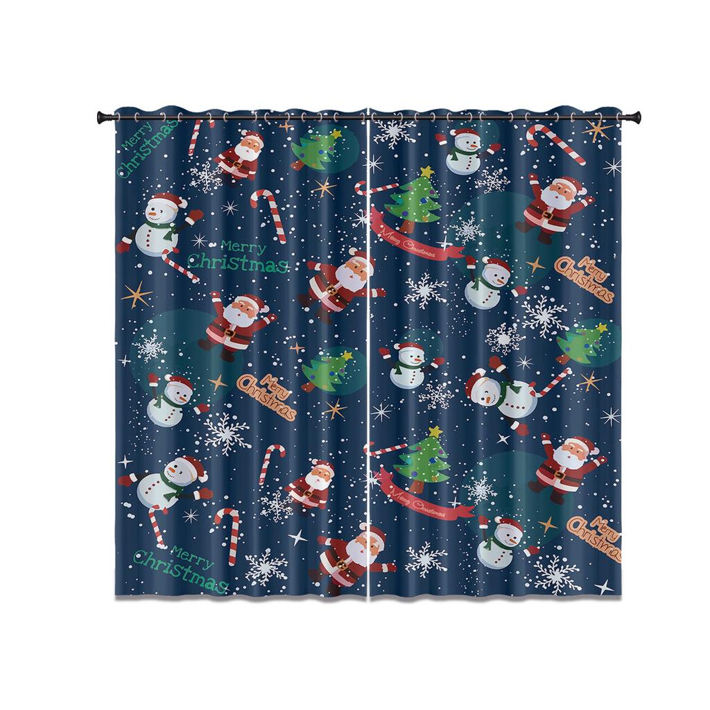 Cartoon Santa Claus Print Perforated Curtain Multi Size Insulation Living Room Holiday Decoration Easy Installation With Blackout Polyester Perfect