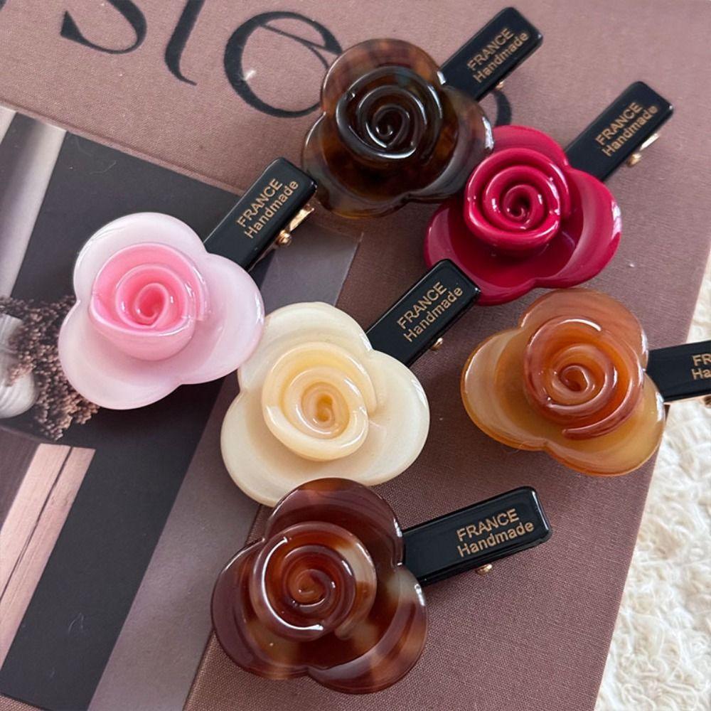 Acrylic Acetic Acid Hair Clip Korean Style Rose Flower Duckbill Clip Rose Flower Hair Clip  Ladies