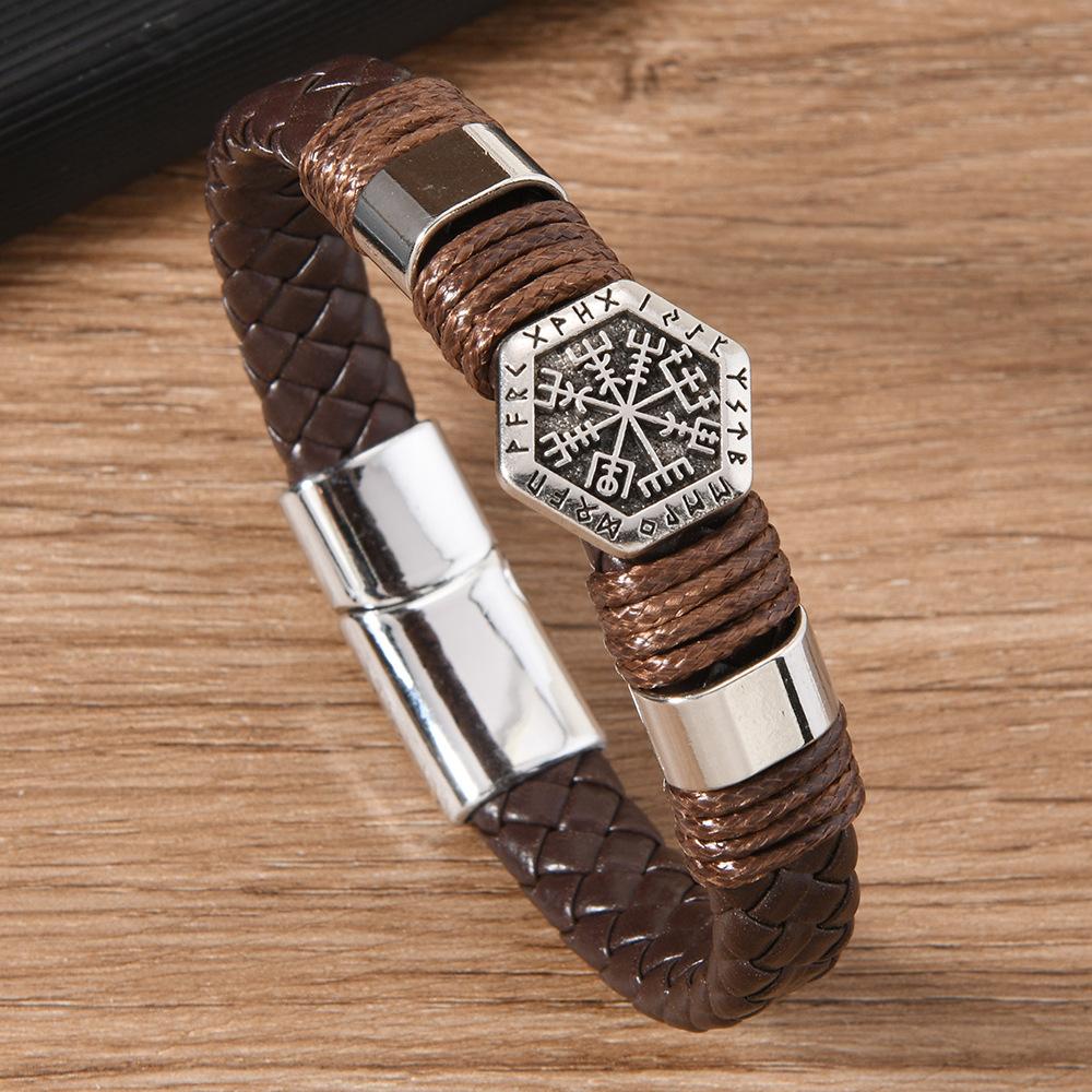 

Винтажные мужские браслеты из плетеной кожи ручной работы, ретро этнические аксессуары с надписями темный кофе