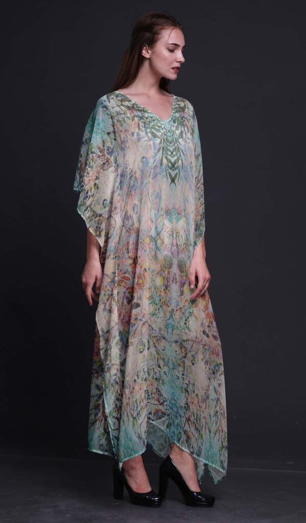 Phagun Floral & Skull Ladies Kaftan Holiday Loungewear Maxi Dress Beach