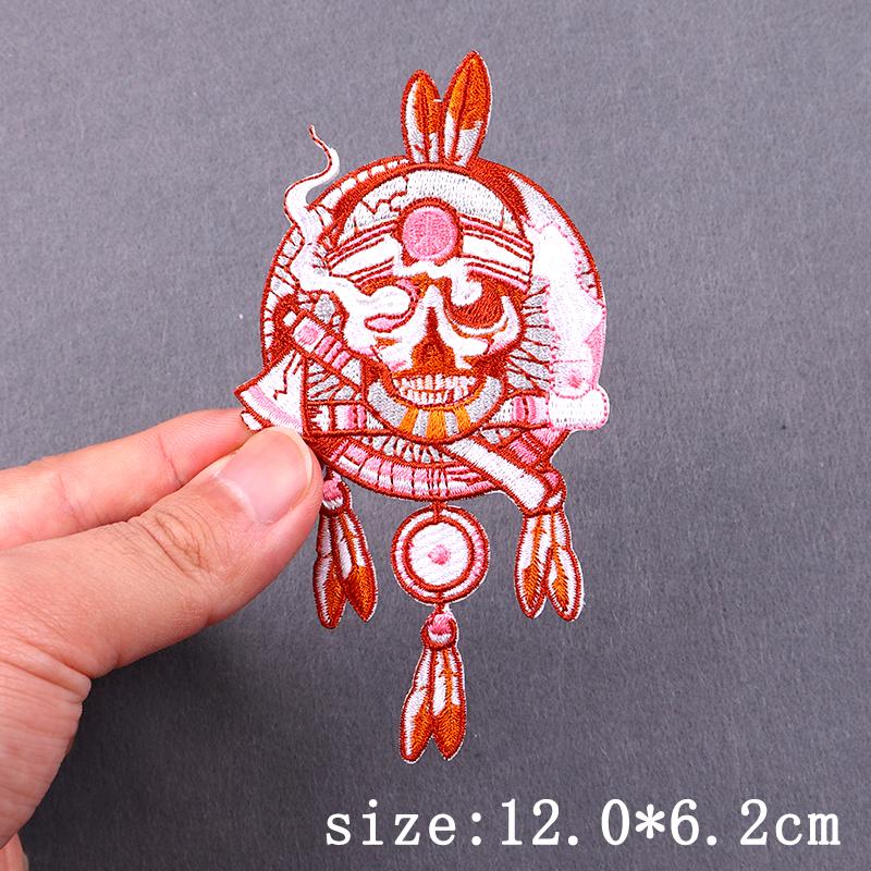 Punk Skull Embroidered Patches For Clothing Hip Hop Patch Iron On Patches For Clothes Grim Reaper Embroidery Patch Stripe Badges