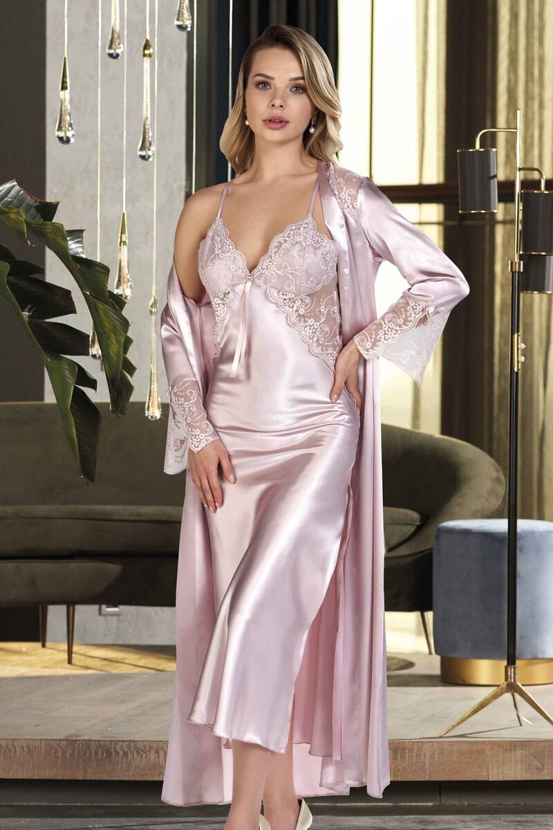 

Длинная ночная рубашка и халат Nurteks с кружевным ремешком и пудрой L порошок синий