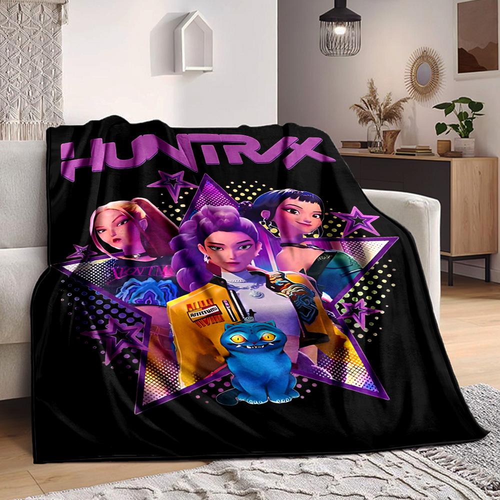 1pc Huntrix Team Flannel Throw Blanket - HD Printed Lightweight Soft Warm All-Season Blanket for Sofa, Bed,