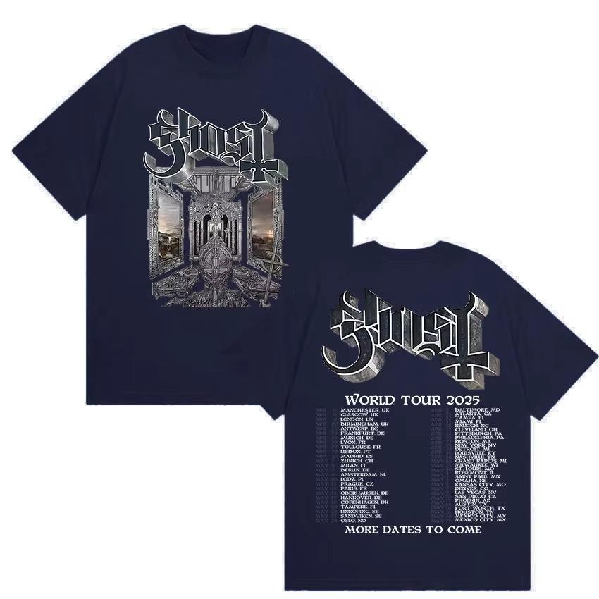 Band Ghost Skeletour World Tour 2025 Album Print T Shirt Men Hip Hop Oversized Hot Sale Tshirt Fashion High Quality Cotton Tees