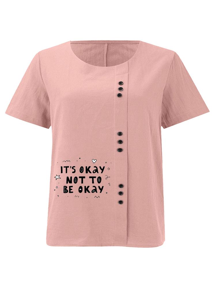 Women s Fashion Black Letters Print Shot Sleeve T-shirt Loose Cotton Shirt Casual Loose Summer Plus Size Blouse Tops S розовый