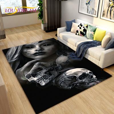 Alfombra de área grande con diseño de calavera gótica fantasma horrible 3D, Alfombra para sala de estar, dormitorio, sofá, felpudo, decoración, Alfombrilla de suelo antideslizante para niños