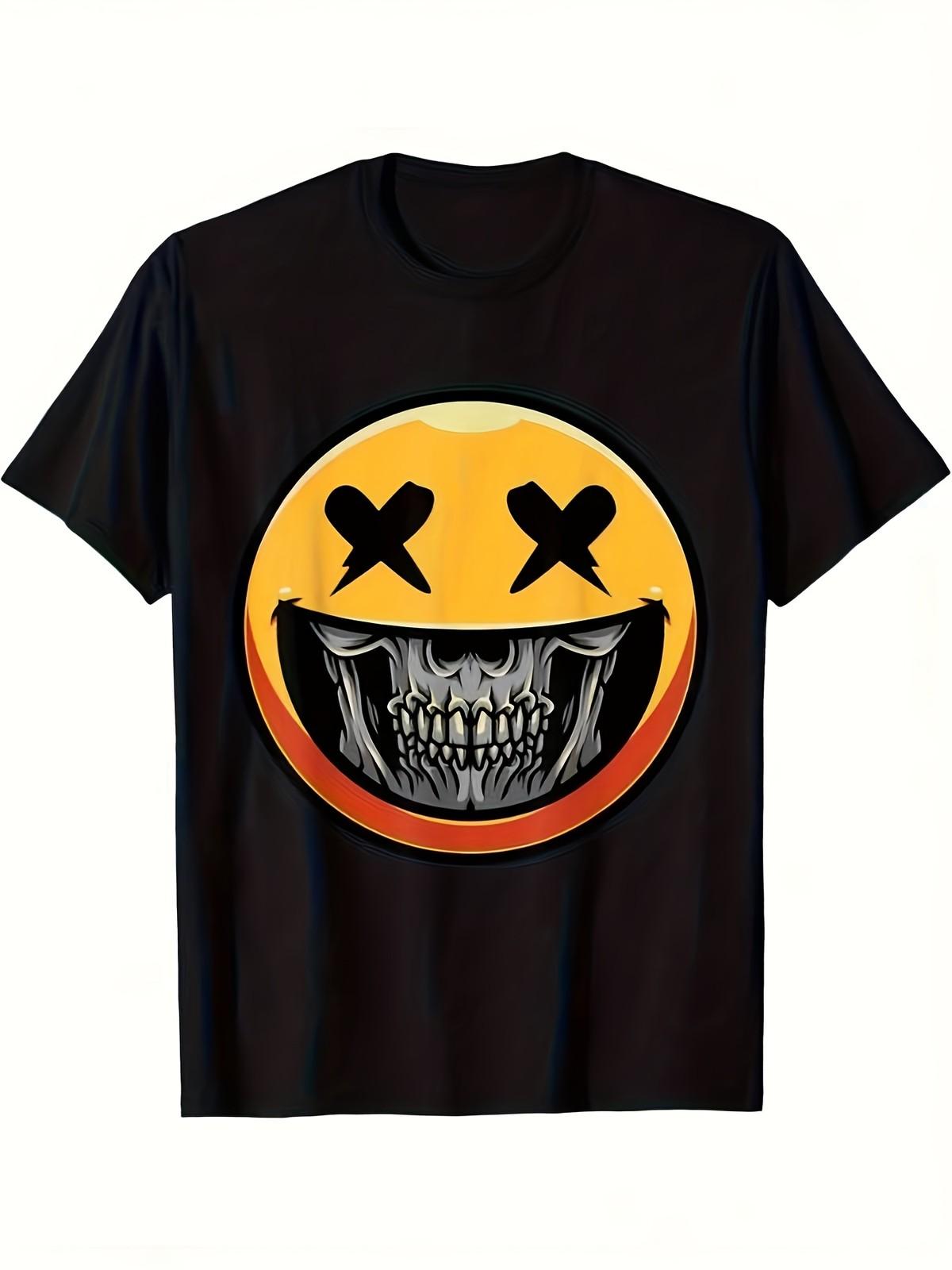 Men s Skull & Smile Face Graphic T-Shirt - Short Sleeve Round Neck Casual Tee S